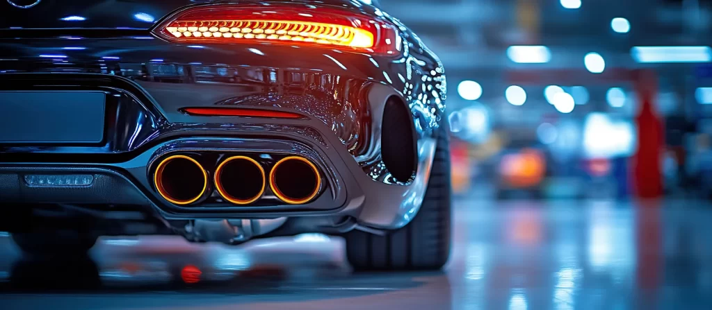 Lxury car exhaust pipes-garage