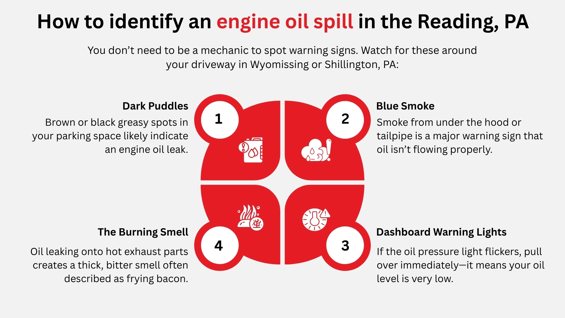 How to identify an engine oil spill in the Reading, PA